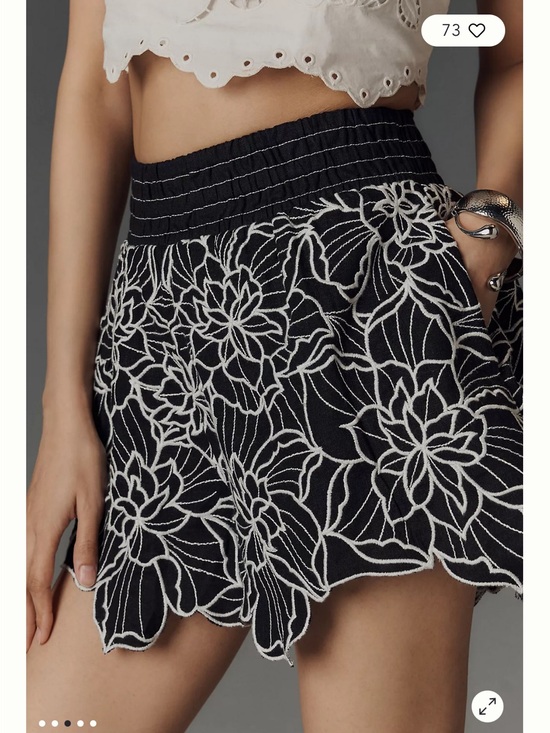 Anthropologie Pants - Anthropologie Black shorts  with White Floral Embroidery M